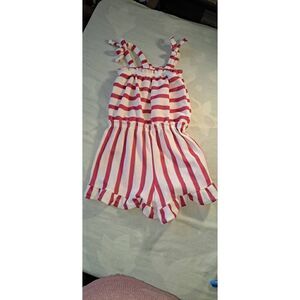 Big Girls 6x Shortalls Pink & White Vince Camuto